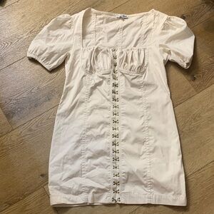 Fashion Nova Cream Mini Dress with Button Detail